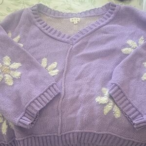POL Lavender Floral V-Neck Knit Cardigan